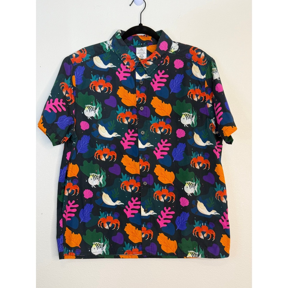 Disney Little Mermaid Sebastian Flounder Scuttle Button Down Shirt Men's Medium